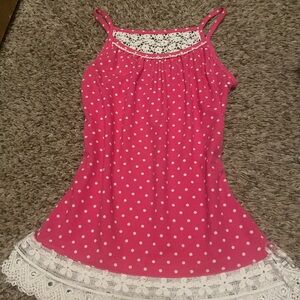 Pink Polka Dot cami with Lace Trim
